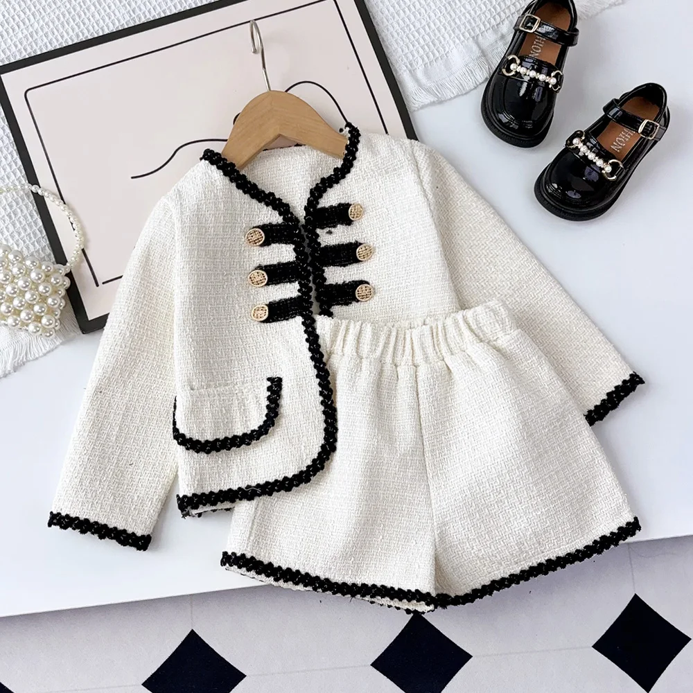 Bear Leader Korean Version Girl Suit Spring and Autumn New Fashionable Cardigan Jacket + Pants Two-piece Sets 2-7 Years Wear