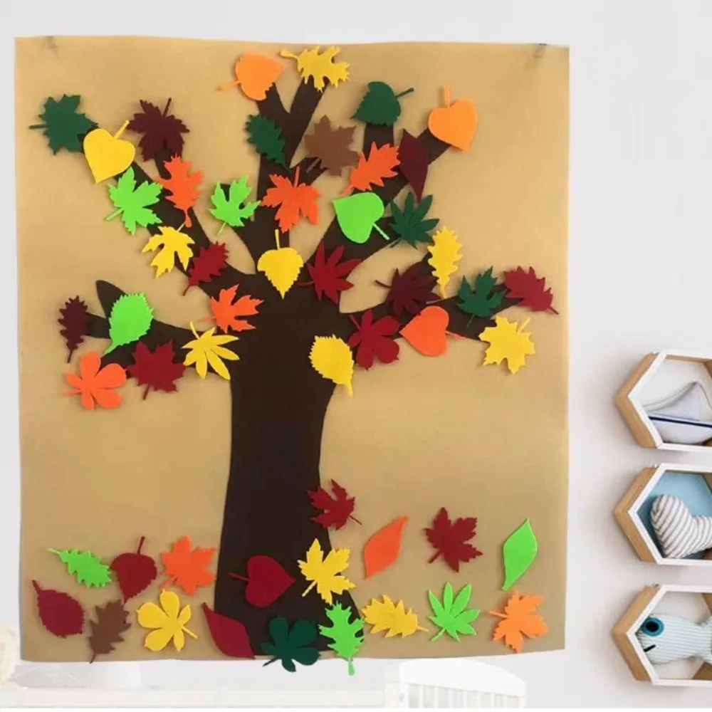 Thanksgiving Felt Fall Tree Craft Kit Thicken Hanging Montessori Busy Board Family Decor Activity Reusable Wall Stickers