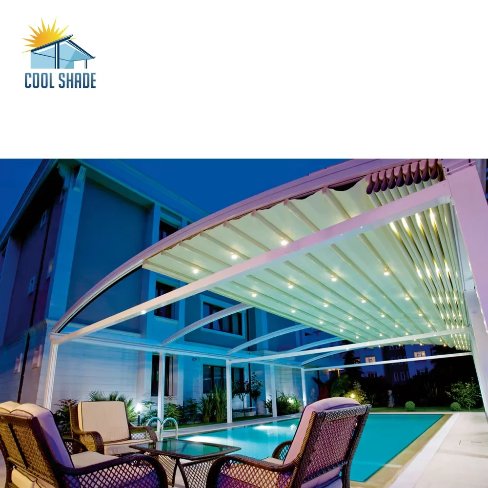 نظام سقف من الألومنيوم لتغطية المناخ الحيوي في الهواء الطلق وشرفة الحديقة ومظلة كهربائية قابلة للسحب ومقاومة للماء #2