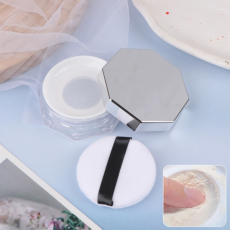 DIY Makeup Powder Case With Puff 10g Travel Size Jar Sifter Octagonal Loose Powder Compact Container Empty Portable Plastic