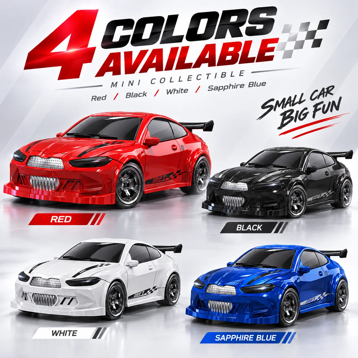 1:64 4WD Mini RC Drift Car 2.4Ghz Full Scale Proportional Gun Control Type‑C Charging Headlight Taillight Desktop Racing Collectible Model