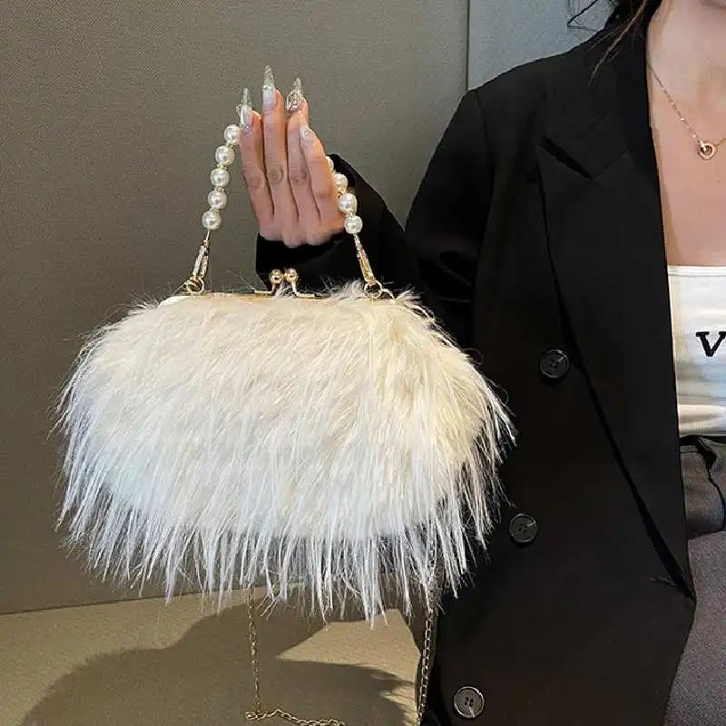 

Женская роскошная модная длинная плюшевая вечерняя сумка с кисточками, изысканный клатч с ручкой-цепочкой и бисером, популярная модная сумка для банкета и свадьбы