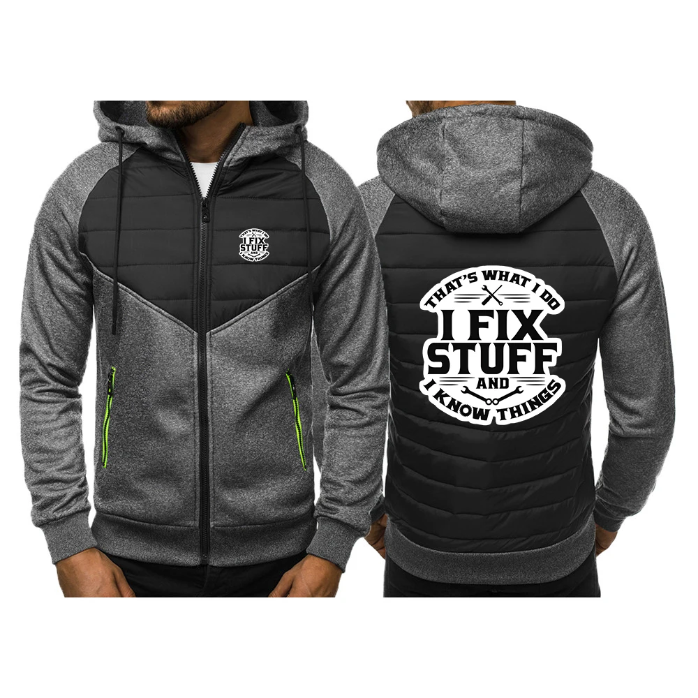 Mechanic I Fix Stuff and I Know Things Spring And Autumn 2025 Men's New Three-color Patchwork Hoodies Zipper Warm Coat