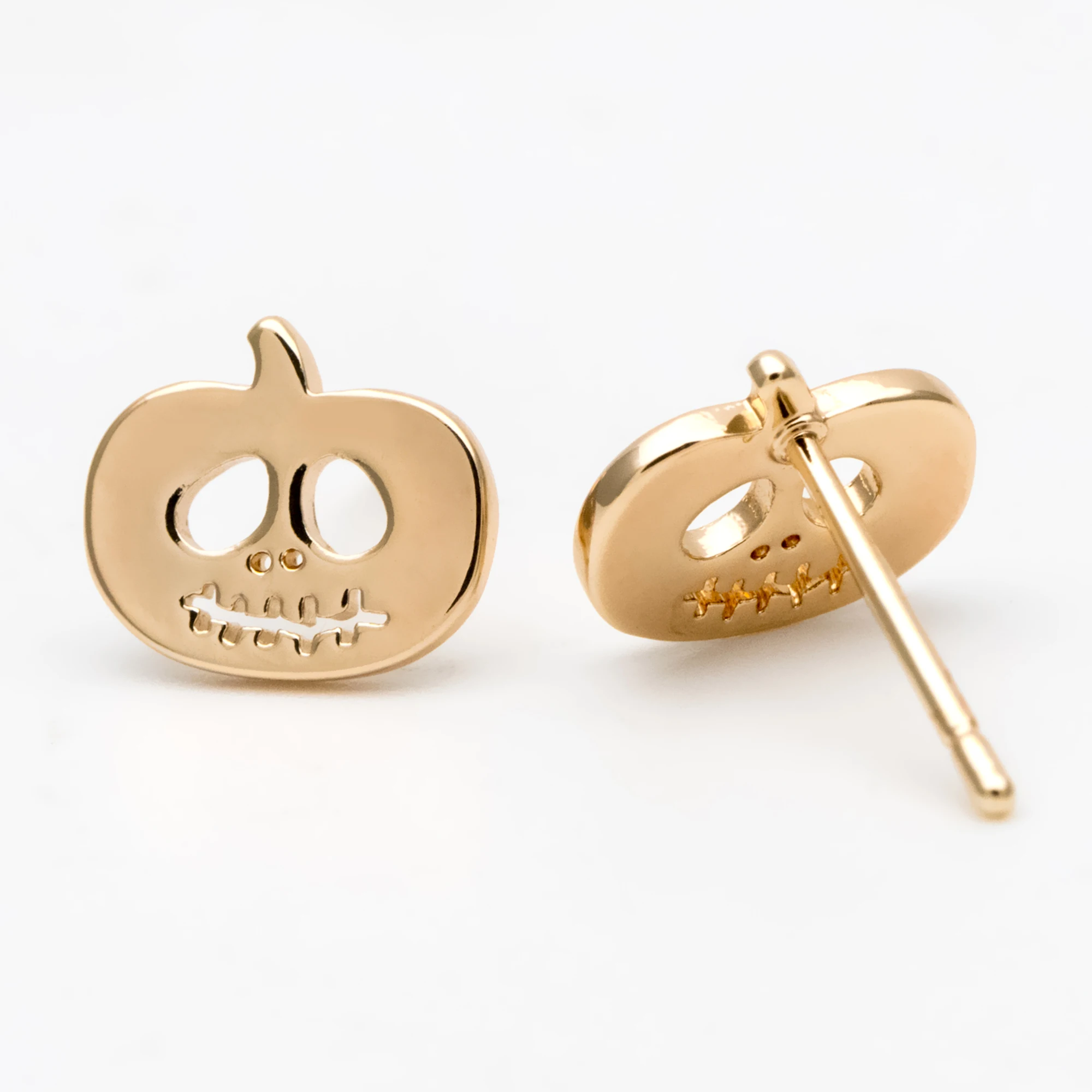 

10pcs Jack O Lantern Ear Posts 8x10mm, Gold Plated Brass Halloween Stud Earrings (GB-3312)