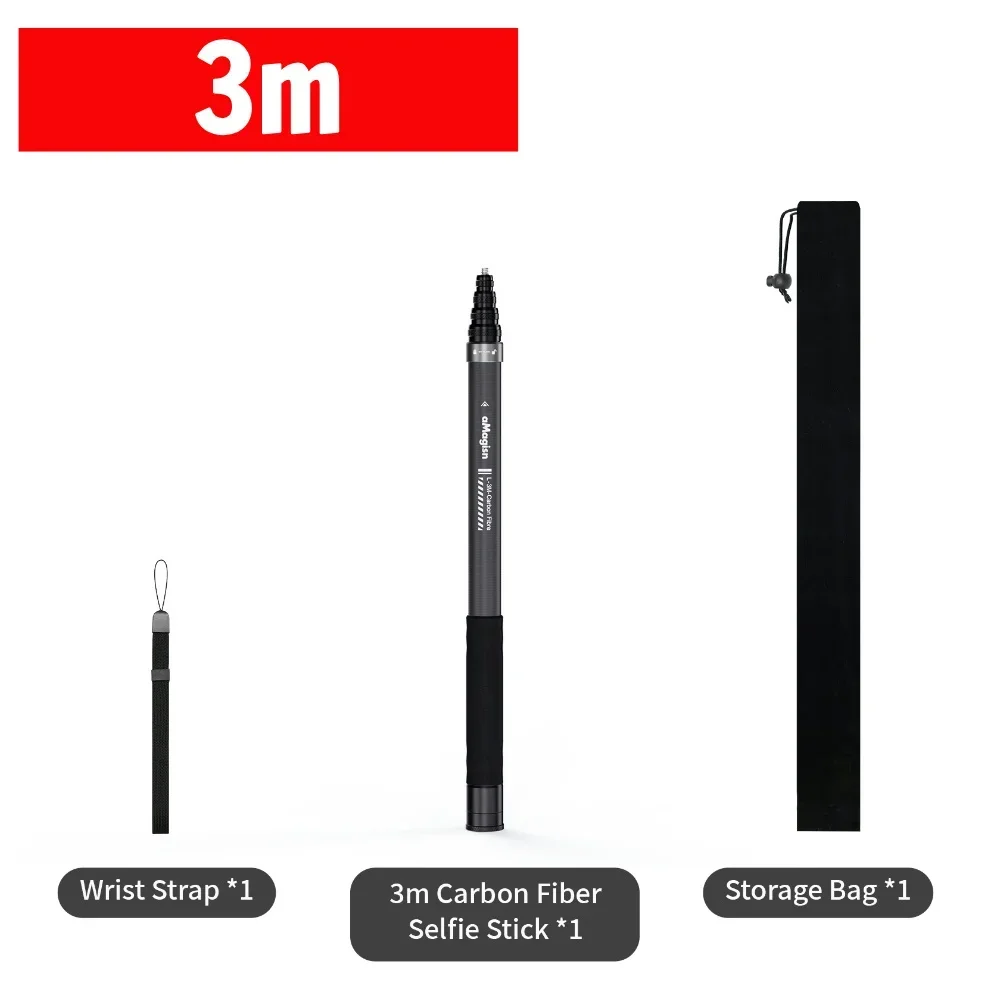 aMagisn 1,2 M/3 M Unsichtbarer Selfie-Stick, frei einziehbare Kohlefaser, erweitert für Gopro Max / Insta360 X3 X4 X5 Zubehör
