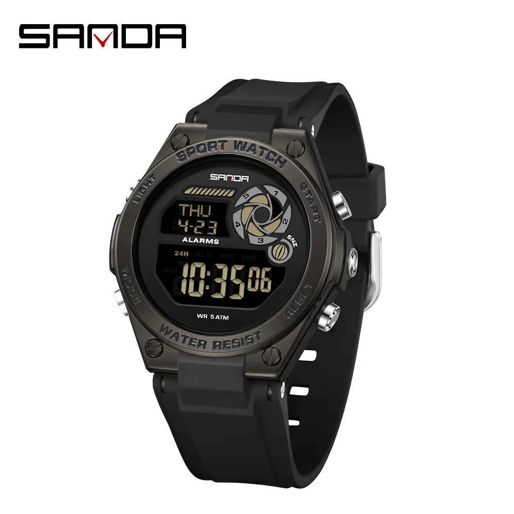 SANDA SD9098 Women's Sports Luxury Brand TPU Strap Night Light Waterproof Week Date Digital Leisure Watch