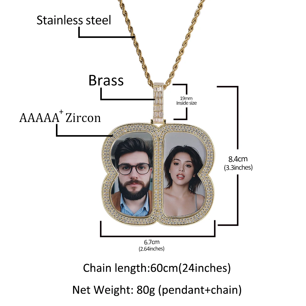 Uwin Custom Reverse BB Shape Photo Pendant Necklaces Memorable Medallions Hip Hop Jewlery Personalized Men Women Gifts