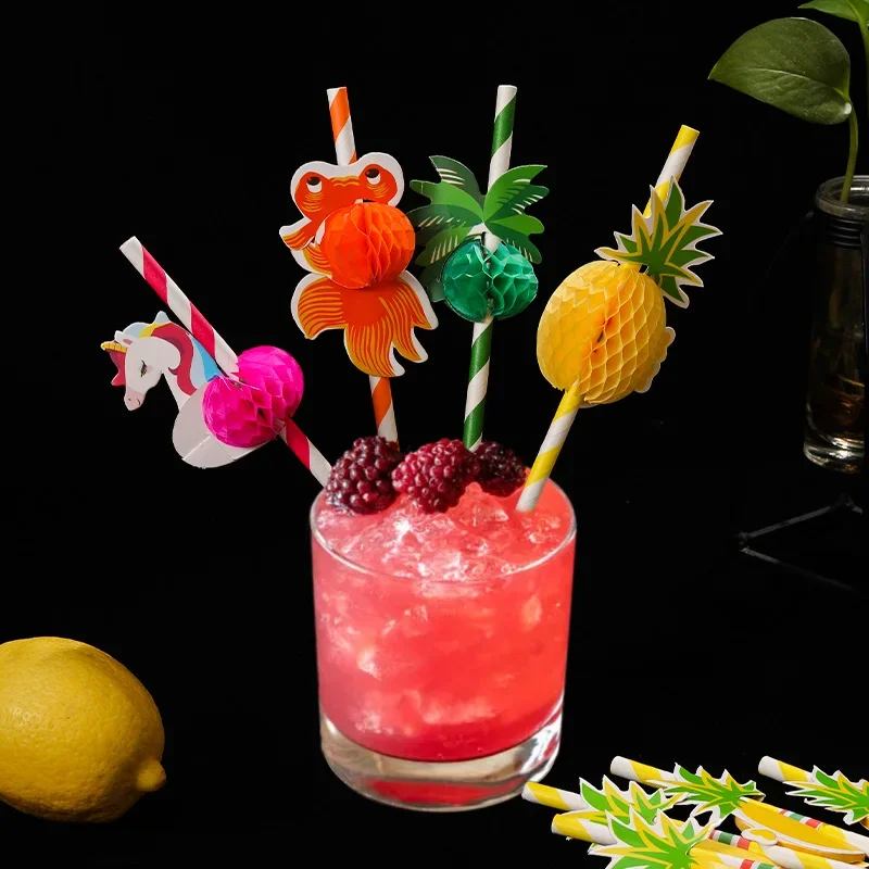 Creative Color Disposable Biodegradable Independent Packaging Straw Party Juice Decoration Cocktail Straw Kitchen Accessories