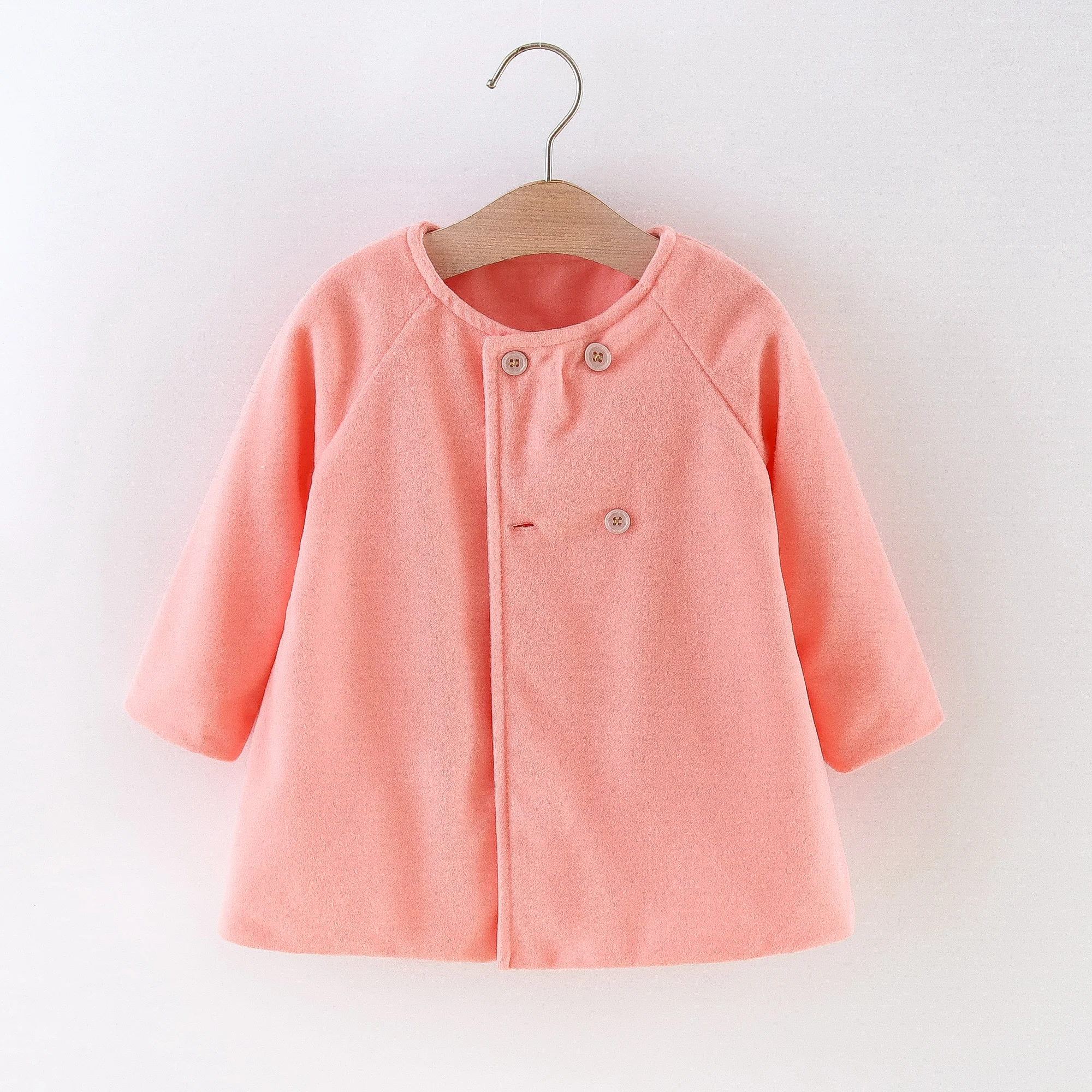 Autumn And Winter Girls Jacket Solid Color Sweet And Cute Baby Girl Button Long Sleeve Jacket