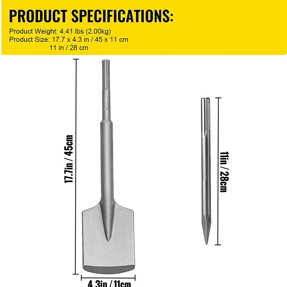 Argila Spade SDS-Max Shank Shank Jackhammer Bit, Trenching e escavação Pá Bit para cascalho, Congelar o solo, 40Cr Aço, 17x4.3"