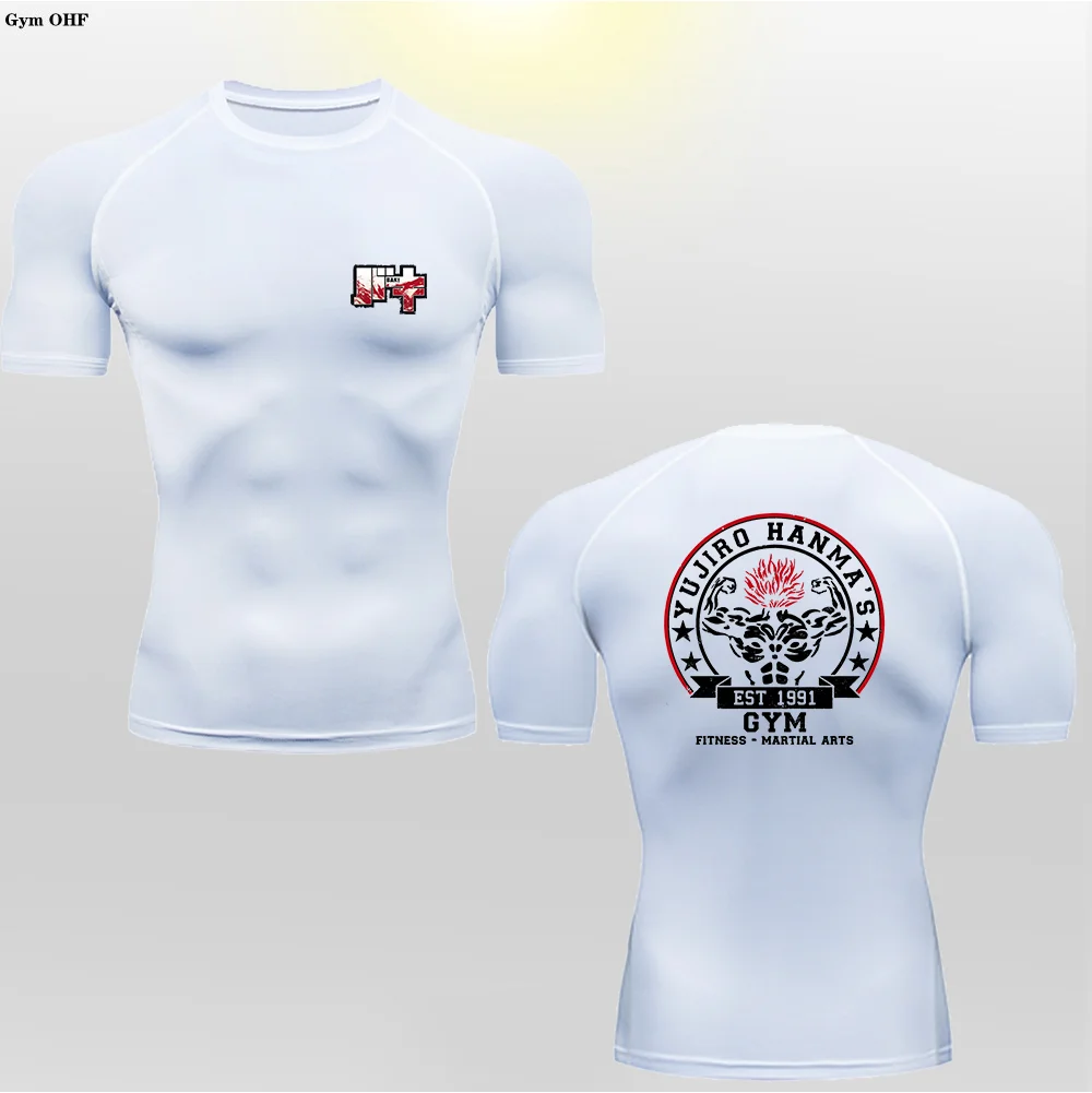 Men's Sports Fitness T-shirt Anime Printing Theme Top Speed Drying Compression Rashguard Sportswear Gym Training MMA Sports
