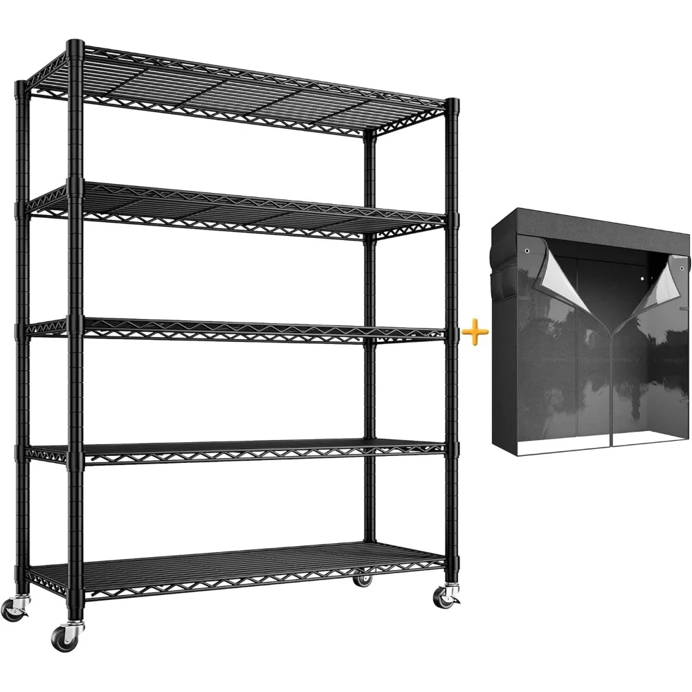 

72.8" H Storage Shelves with Wheels Wire Shelving Cover 2250 LBS Heavy Duty Metal Shelving for Garage Storage Rack Shelf