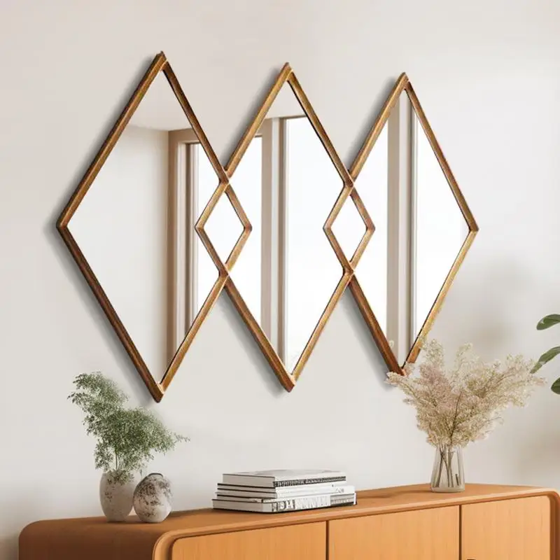Nordic wall-mounted cosmetic mirror, living room corridor rhombus splicing background mirror, soft decoration entrance