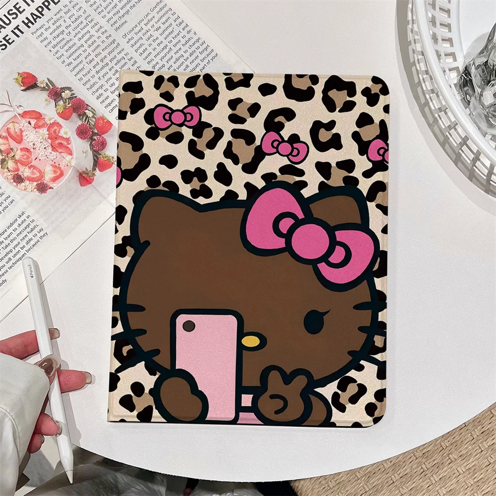 

Чехол для планшета Leopard Hello Kitty для iPad A16 10/11 поколения 9/8/7 10,2 дюйма Pro Air 11 Mini 7 6 5 4 9,7 10,9 10,5 противоударный чехол