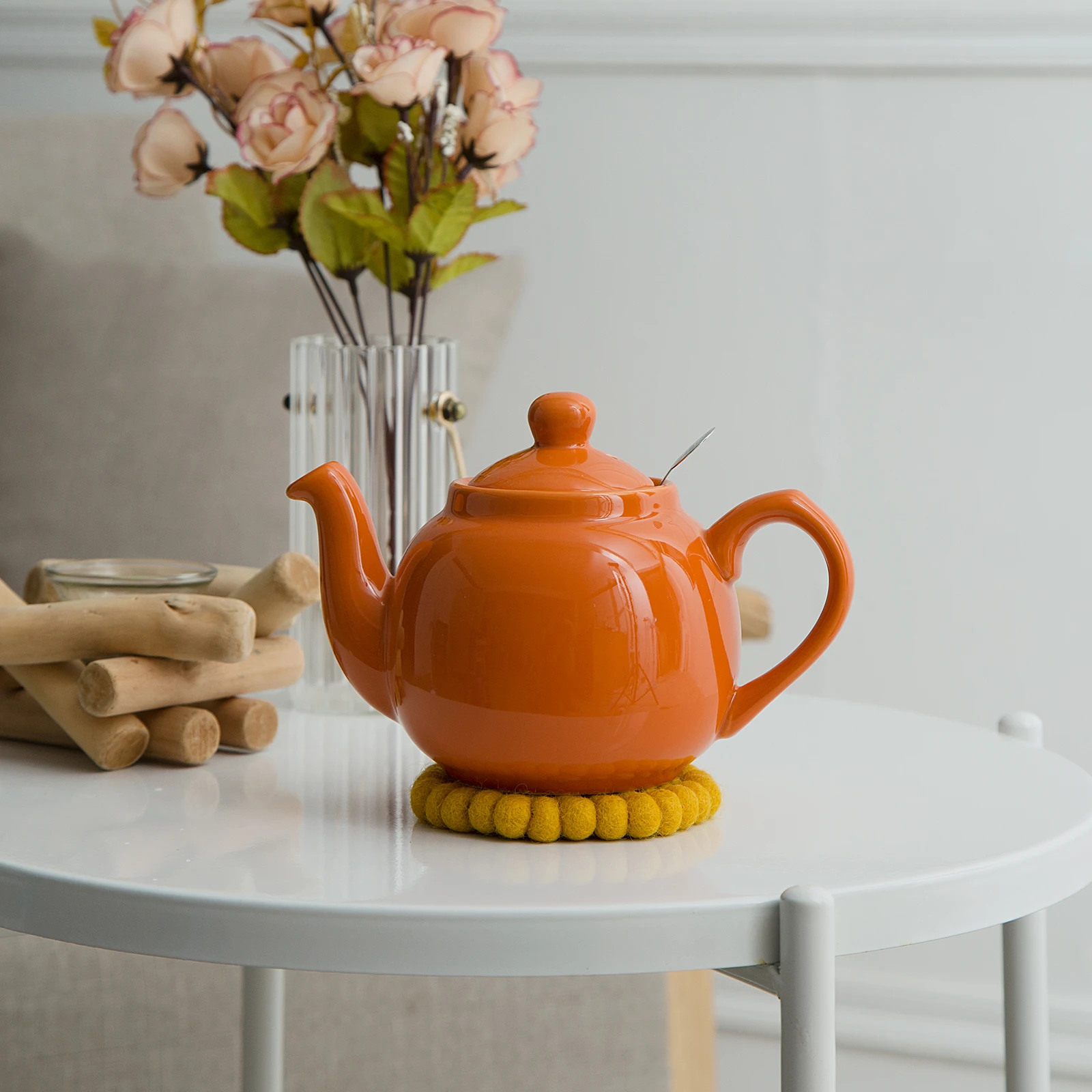 London Pottery Farmhouse Ceramic Teapot Orange English British Coffee Teapots with Infusers for Loose Tea Kettle Tea Pots Set