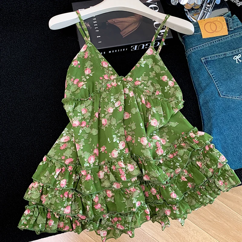 

Женский летний свободный топ без рукавов с кружевной отделкой и открытой спиной, эластичный, с принтом, для повседневной носки, в городском стиле