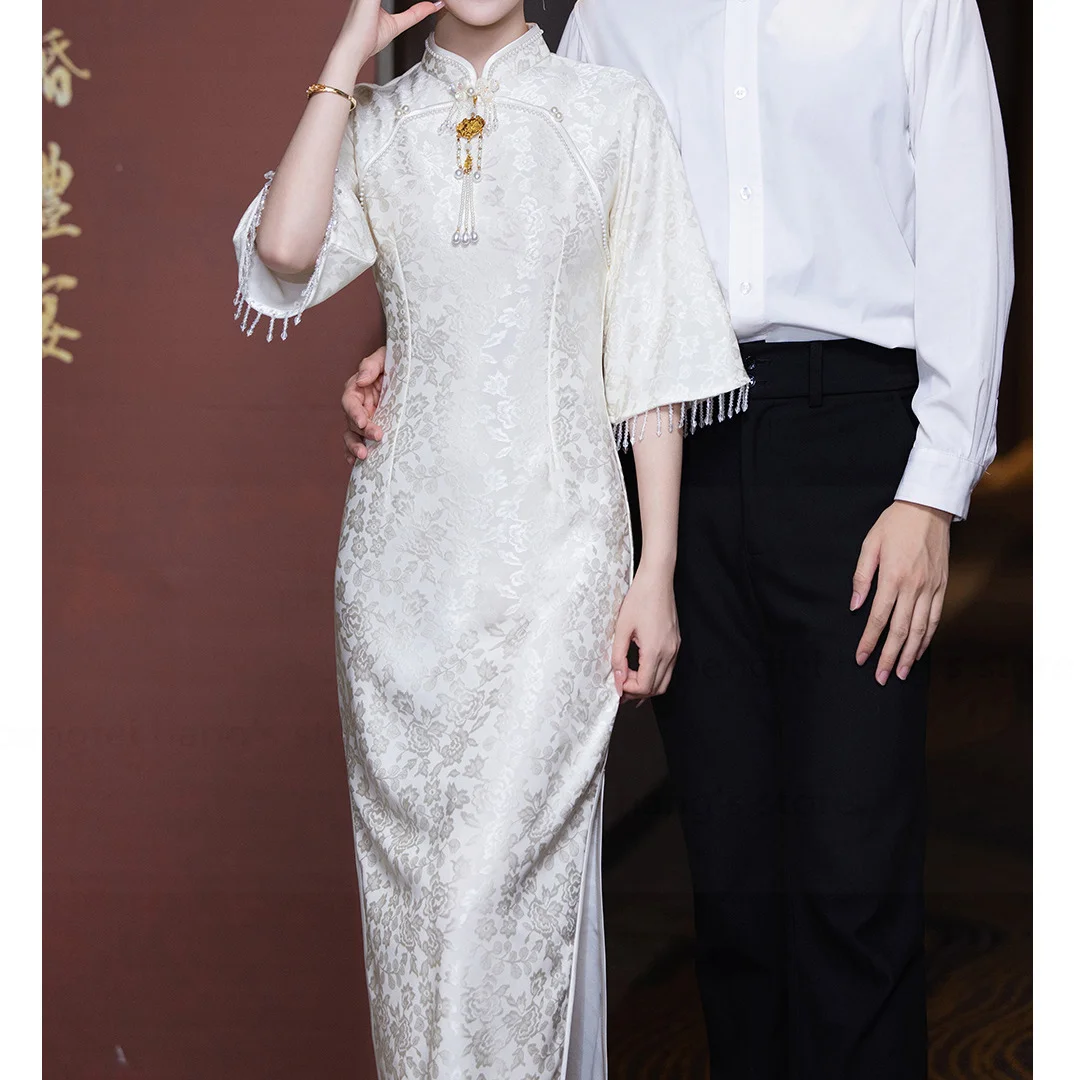 

White Engagement Cheongsam Chinese Bride Wedding Dress Elegant Qipao Improved Qipao Dress Lady Sexy Vestidos Hanfu Dresses