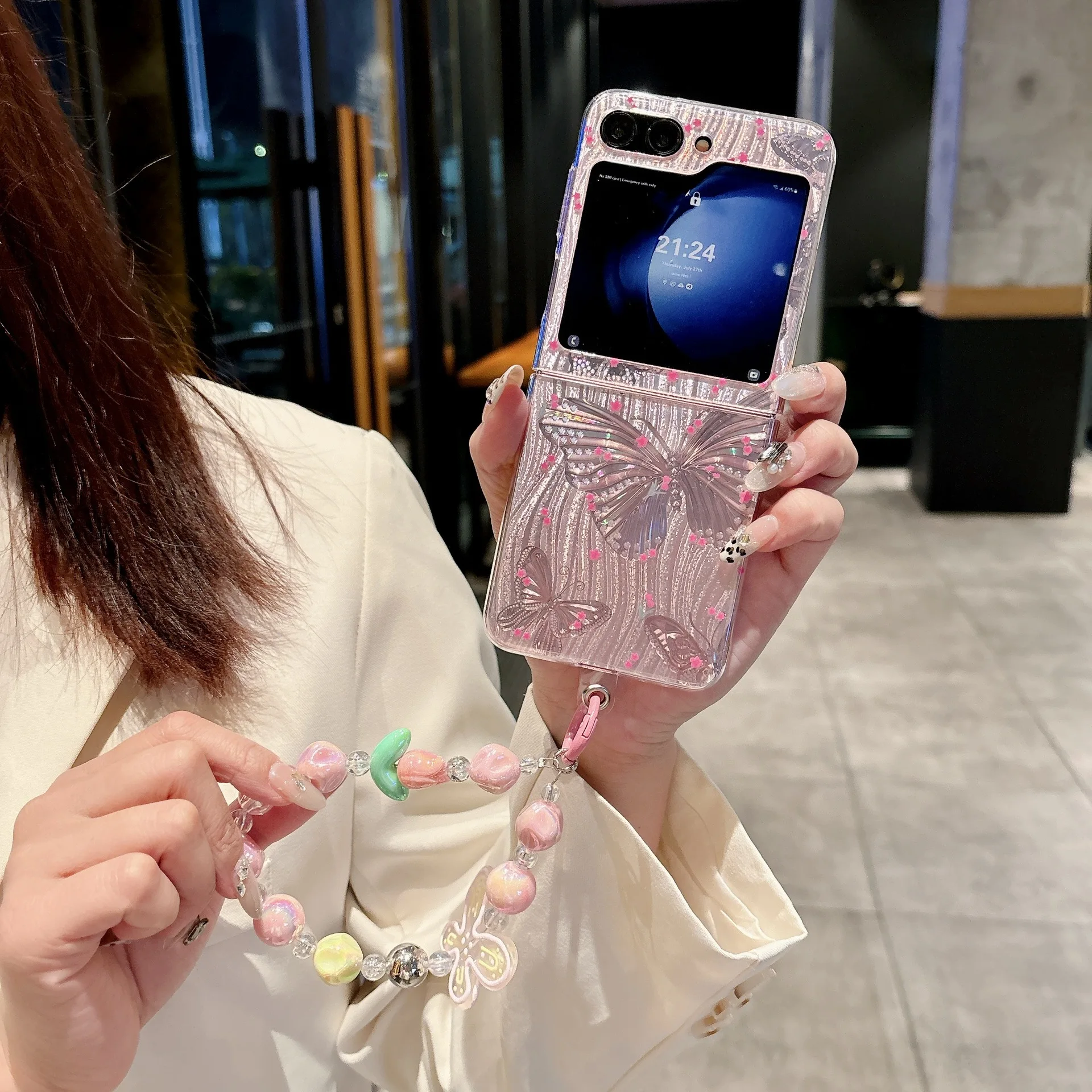 나비 실버 핑크 삼성 갤럭시 Z 플립 7 6 5 4 보호 백 커버 Z플립5 Z플립6 Z플립7 케이스 쉘