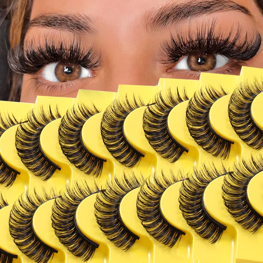 D Curl 3D Mink Lashes 10 Pairs Fluffy Russian Strip Lashes Reusable False Eyelashes Like Lash Extensions