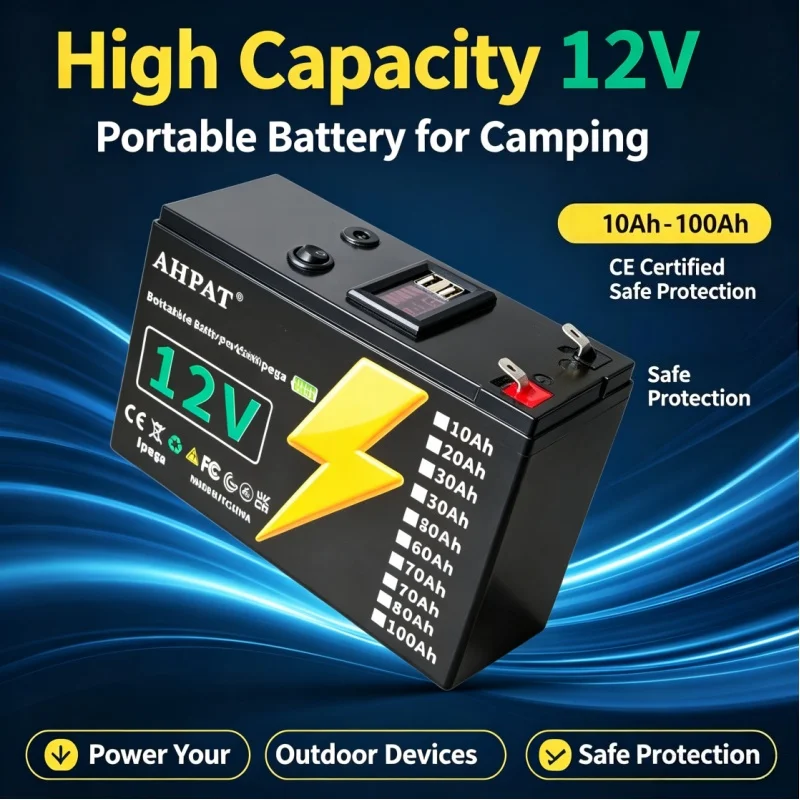 10‑100Ah 12V Lithium‑ion Battery Pack Portable Outdoor Power Source For Camping LED Light Spray Device Camera