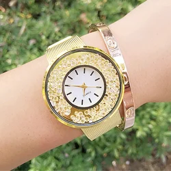 Fashion Luxury Gold Watch Women Crystal Watches Stainless Steel Mesh Band Quartz Wristwatches Ladies montre homme reloj mujer