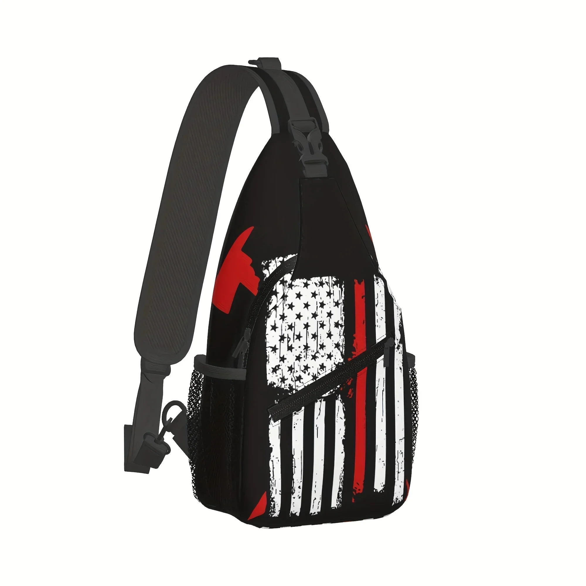Custom Firefighter American Flag Fashionable Sports Chest Bag, Crossbody Bag, Sling Bag, Convertible Shoulder Belt, Suitable