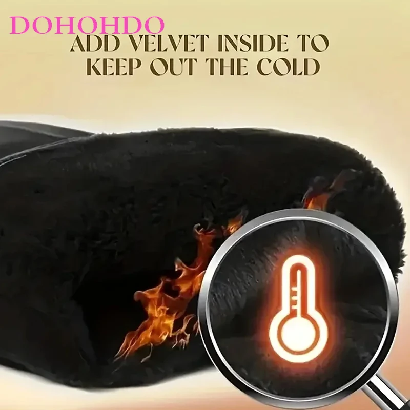 قفازات سوداء للرجال شتوية بالإضافة إلى شاشة لمس مبطنة مخملية غير قابلة للانزلاق دافئة مقاومة للماء ومضادة للرياح لركوب الدراجات النارية قفازات جلدية