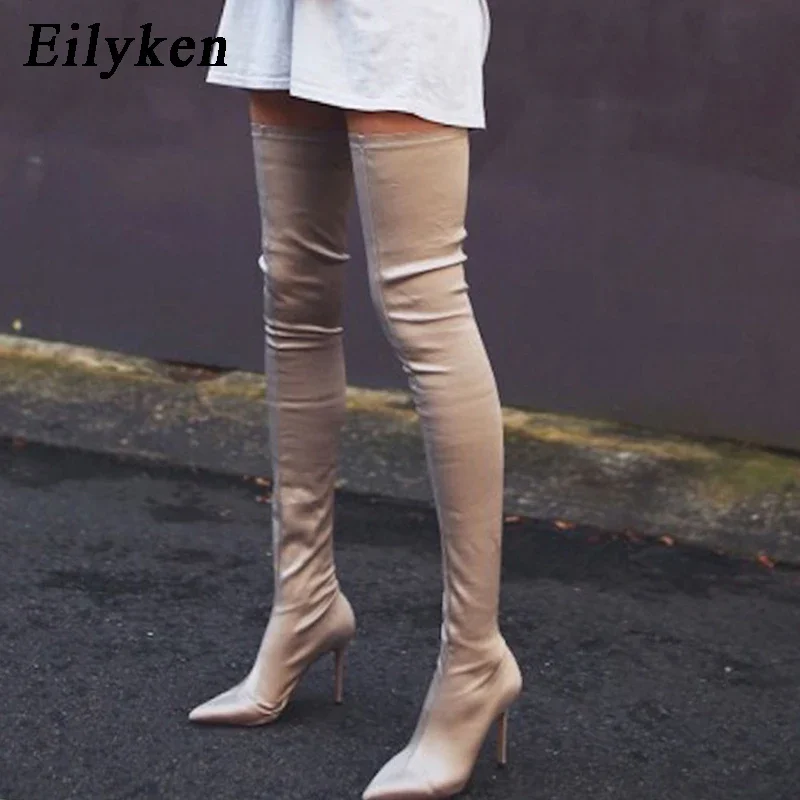 Eilyken Black Thigh High Boots Over The Knee Elastic Stretch Boots Women Sexy Thin Heels Sock Boots Mujer