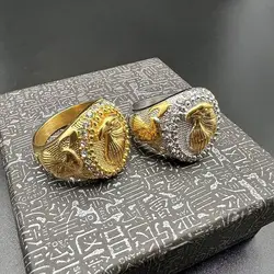 Men's Punk Animal Hip Hop Eagle Ring Gold Plated Rhinestone Two-Color Titanium Steel Fashion Jewelry