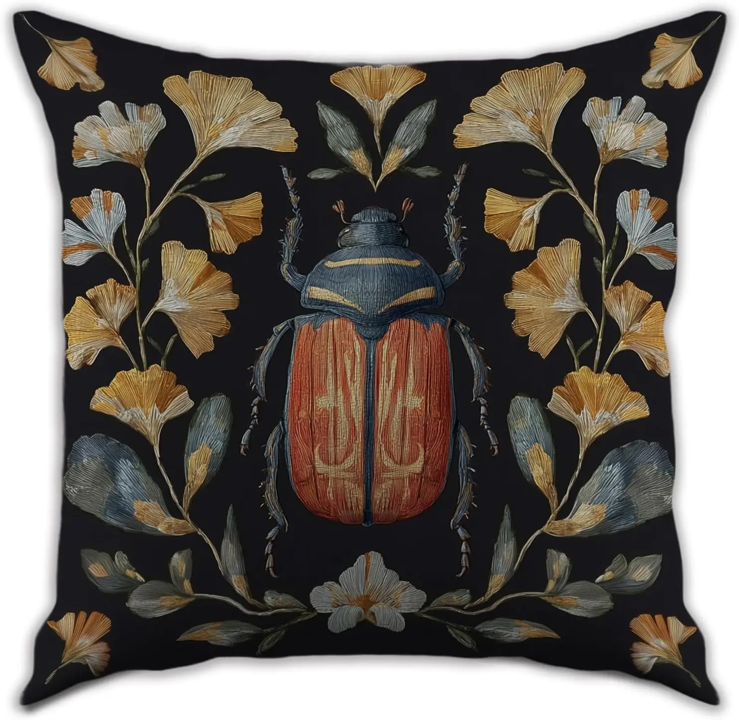 Beetle Entomology Throw Pillow Cover, Vintage Scarab Insect Art Print Pillowcase Decor, Indoor Outdoor Cushion Case for Sofa Cou