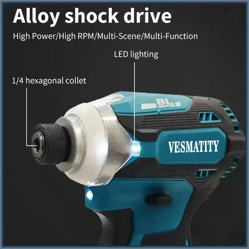 Vesmatity 180Nm Brushless Impact Driver Cordless One-Hand Mode Lightweight for 18V 20V Battery Max Plus HD Use