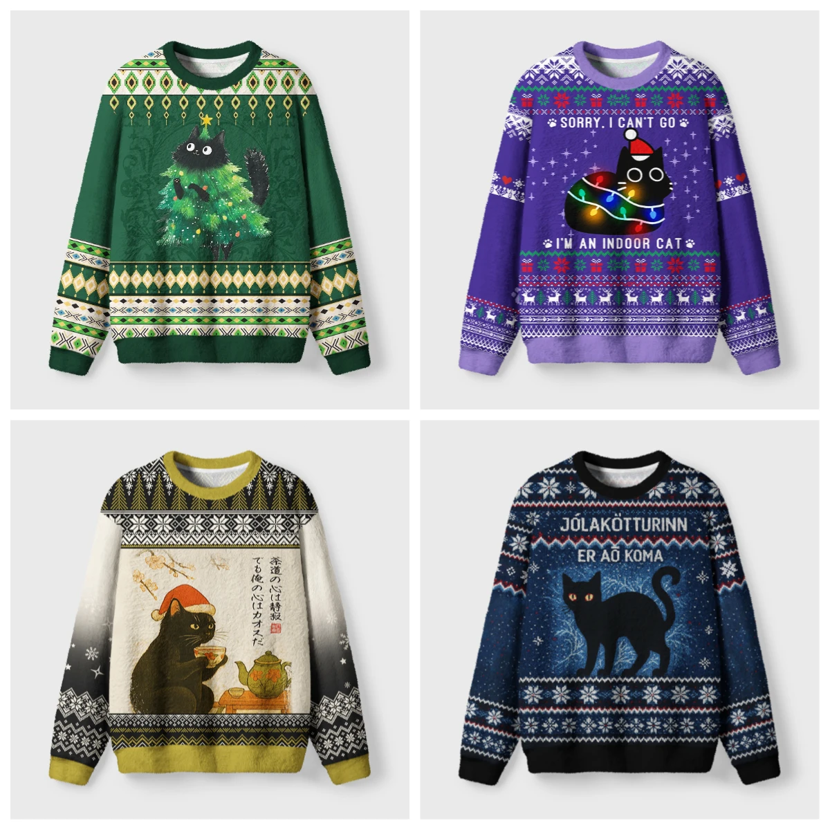 Who Knows! Cat Series Christmas Ugly Sweater Thin Velvet Adult, Male, Female, Children Couple Family Round Neck Holiday Hoodie