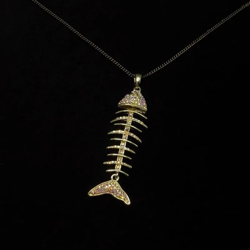 Vintage Vintage Colorful Fish Bones Necklace