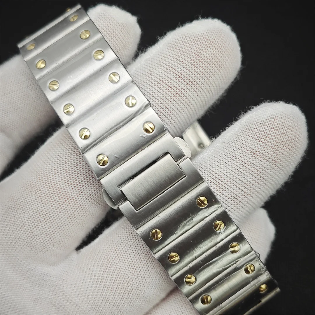 Square Gold Watch Case 38mm NH35 Case with 316L Steel Bracelet Electroplated for NH35 NH36 4R36 Movements Watch Accessories