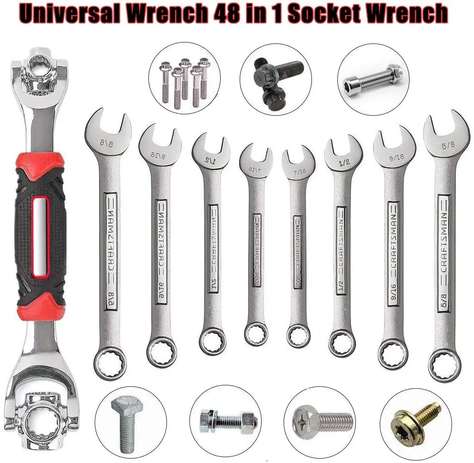 48 in 1 Socket Universal Wrench Multifunction Wrench Tool with 360 Degree Rotating Head Spanner Tool for Home and Car Repair