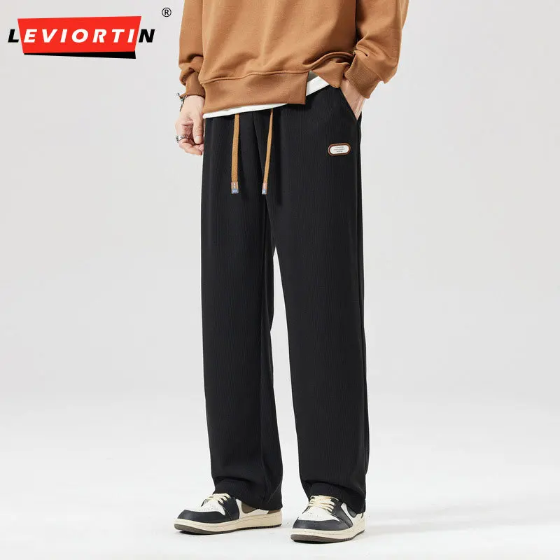 

Men's Spring and Autumn Youth Trendy Versatile Retro Sports Straight Leg Pants, Youth Elastic Waist Drawstring Design Pants