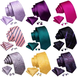 Solid Striped Paisley Mens Tie Hankerchief Cufflinks Set Jacquard Plain NecktieFor Male Wedding Party Events