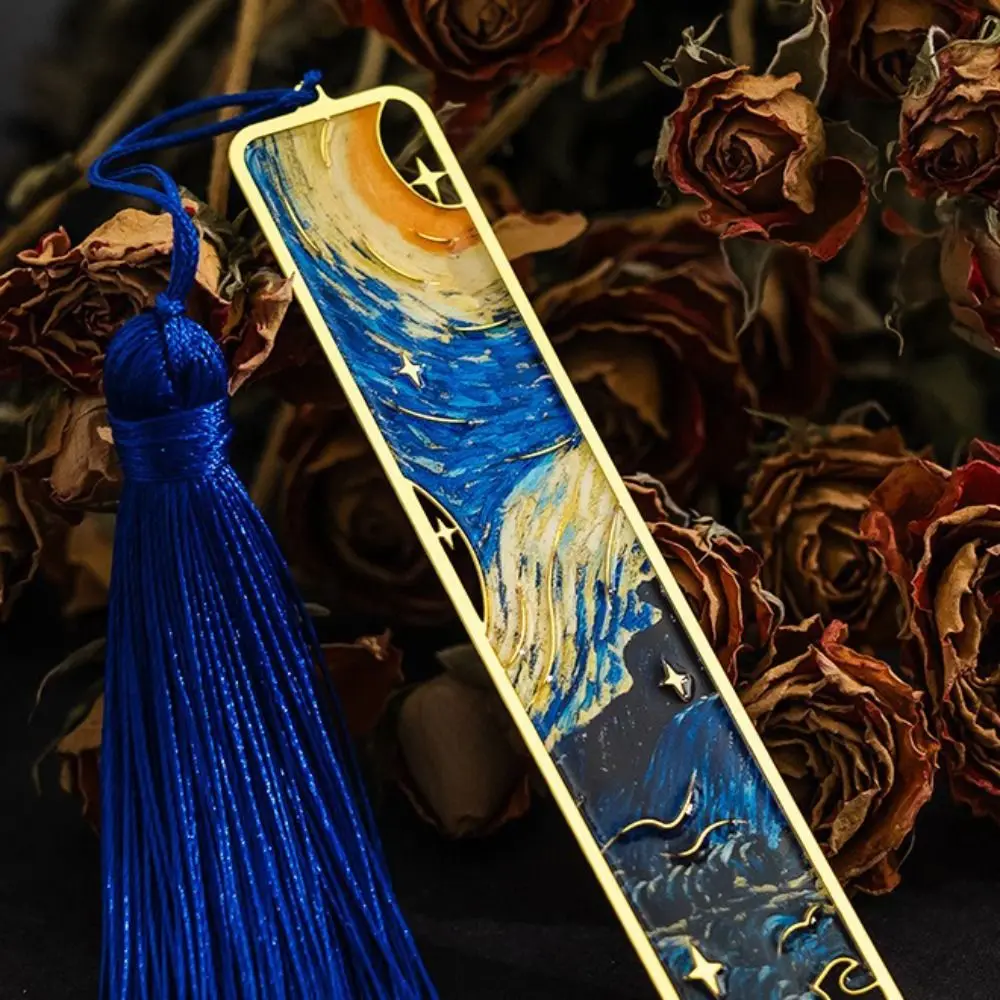 Metal Metal Bookmark Hollow Oil Painting Reading Book Clip Sunflower Lotus Pagination Mark Book Lovers Writers Readers