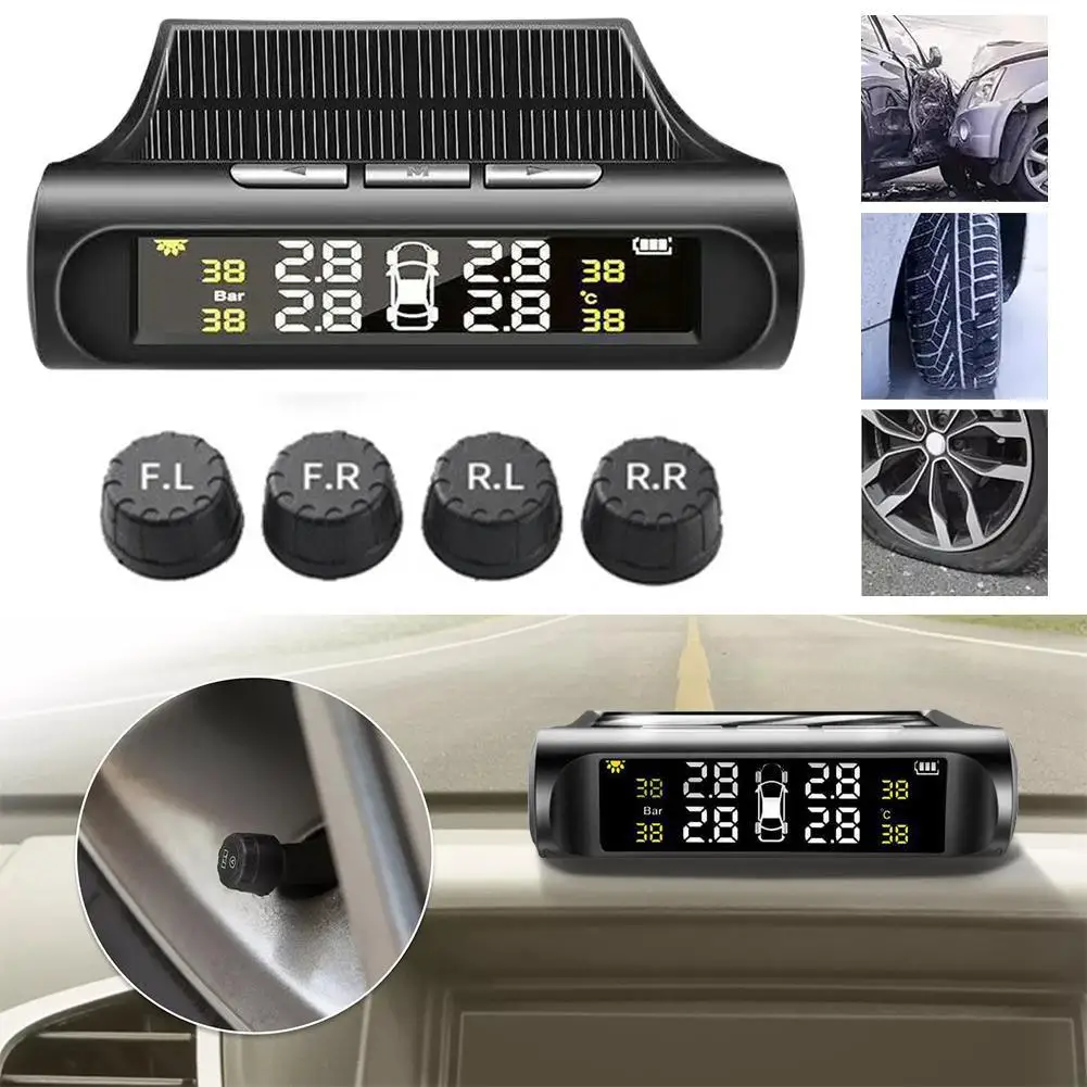 Solar Power TPMS Car Tire Pressure Alarm Monitor System Alarm Security Temperature Tyre Auto Warning Pressure Systems X0G4