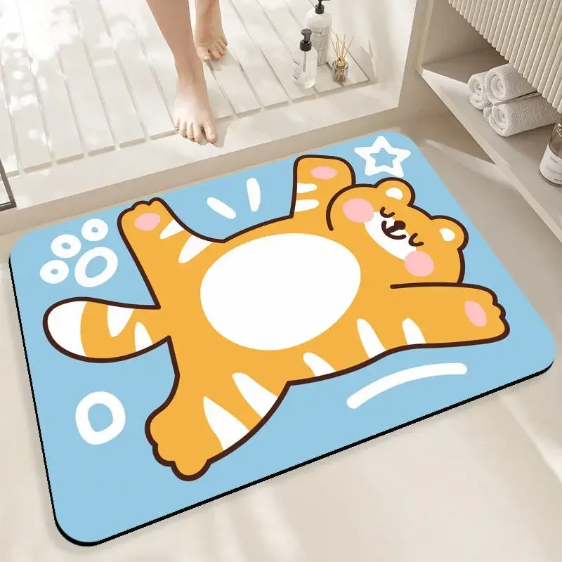 Cartoon Printed Soft Diatom Mud Bathroom Mat Cute Multifunctional Absorbent Foot Pad for Toilet Antiwear Non-Slip Floor Carpet