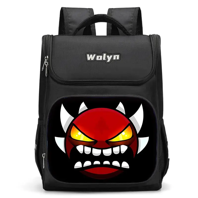 Angry Geometry Dash Large Child Backpack Boy Girls School Bag For Men Women Traveling Backpack Durable and Multi Compartmen