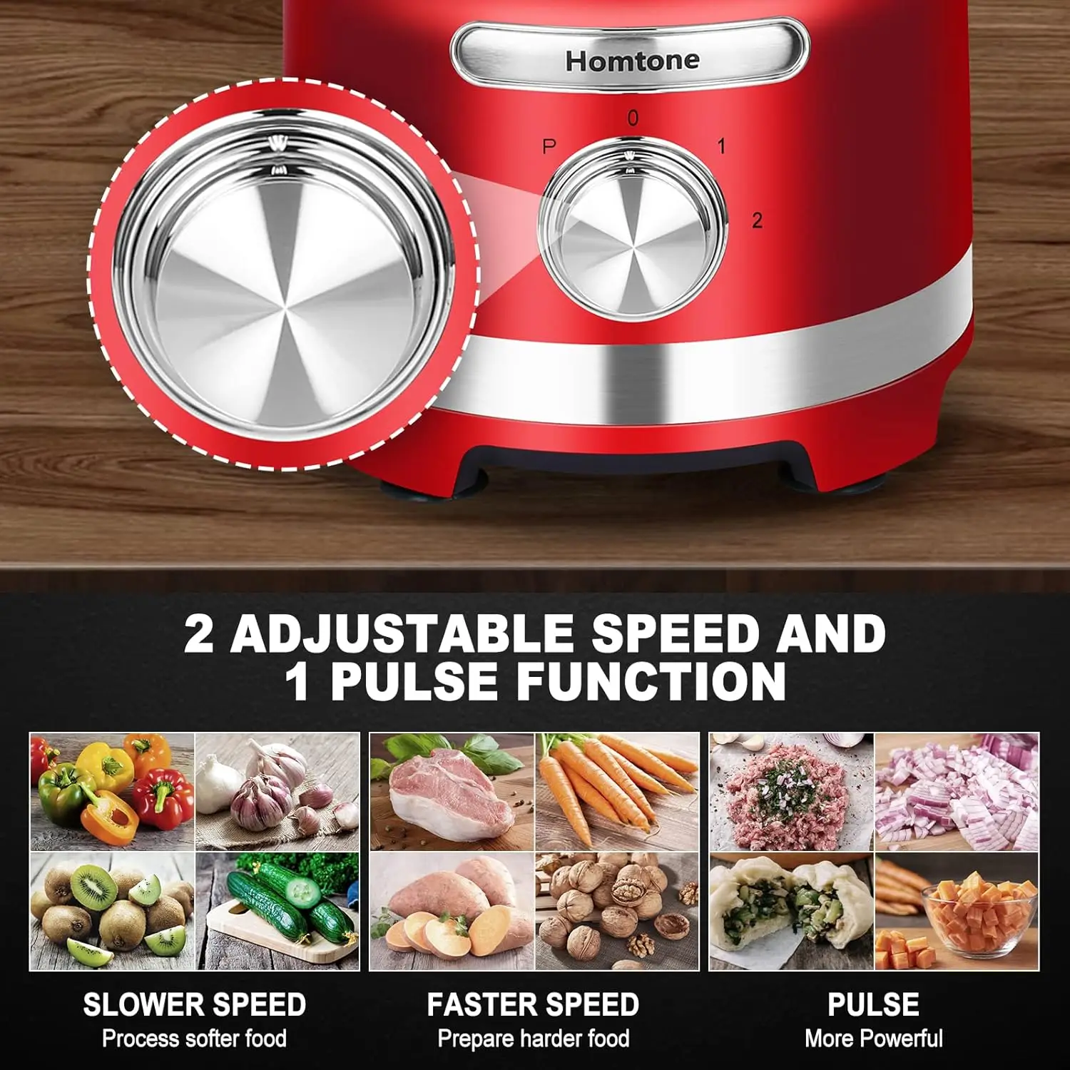 Homtone Electric Food Processor, Chopper Vegetal, Processadores de alimentos para triturar, cortar duas vezes, 16 xícara