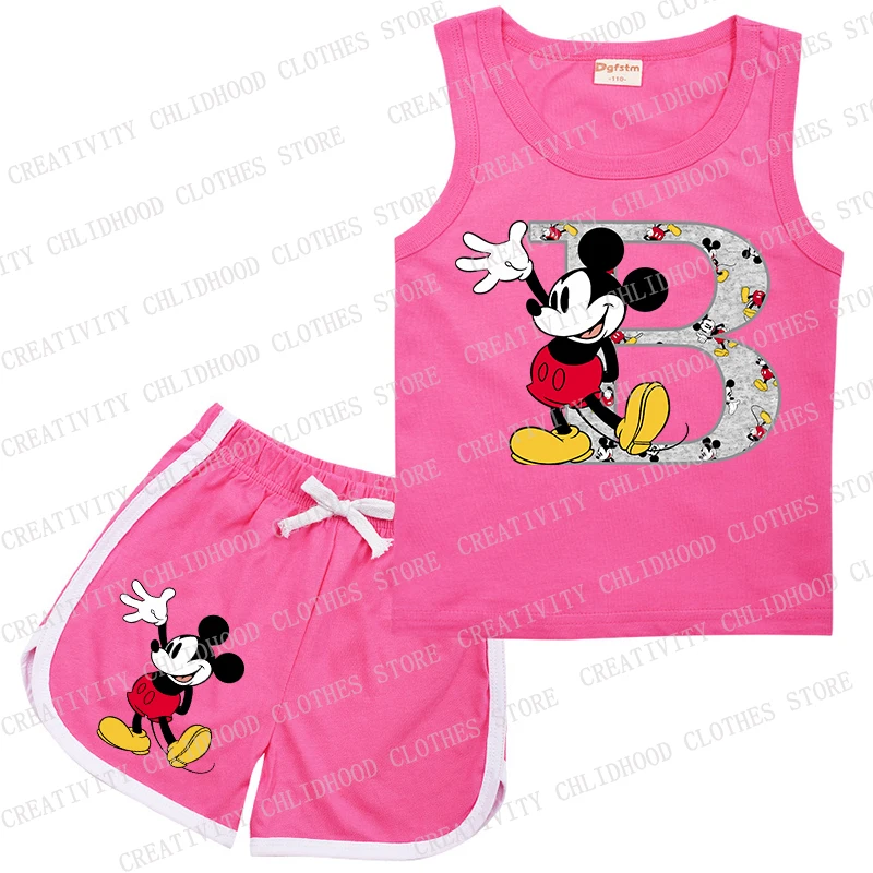 Mickey Kinder Sporta nzug Brief a b c d Kinder Weste & Shorts Kawaii Cartoon Freizeit kleidung ärmellose Mädchen Junge 2 Stück Sets