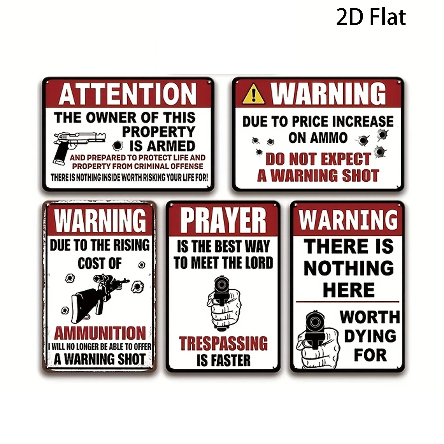 Decorative Sign & Plaque 5pcs Set Funny Warning Metal Signs 30.48X20.32 cm Art Wall Metal Poster No Trespassing Humorous Securit