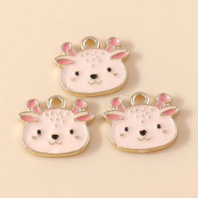 20 Stück 15x13mm Cartoon-Emaille-Tieranhänger in Hirschkopfform für die Schmuckherstellung, Ohrringe, Halsketten, DIY-Bastelzubehör – Detail 6