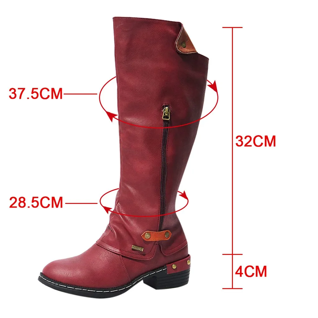 Womens Plus Size Knee High Boots Women Zipper Square Heel Solid Color High Boots Knee-High Shoes Round Neutral Over Knee Boots