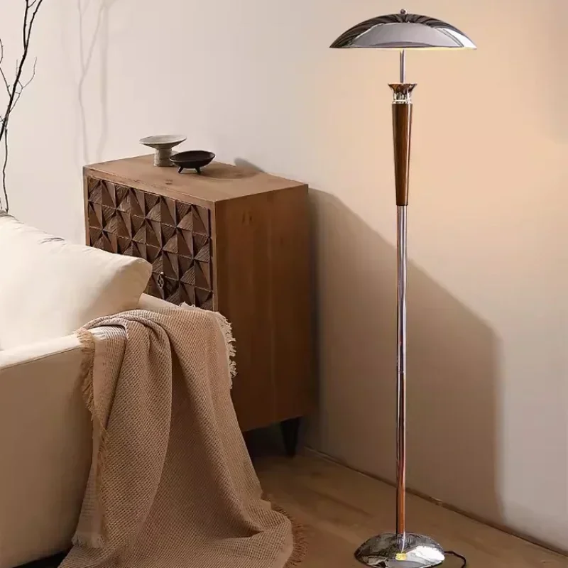 Simple Retro Flying Saucer Floor Lamp Bauhaus LED Walnut Color Living Room Sofa Floor Light Room Bedside Table Lamp