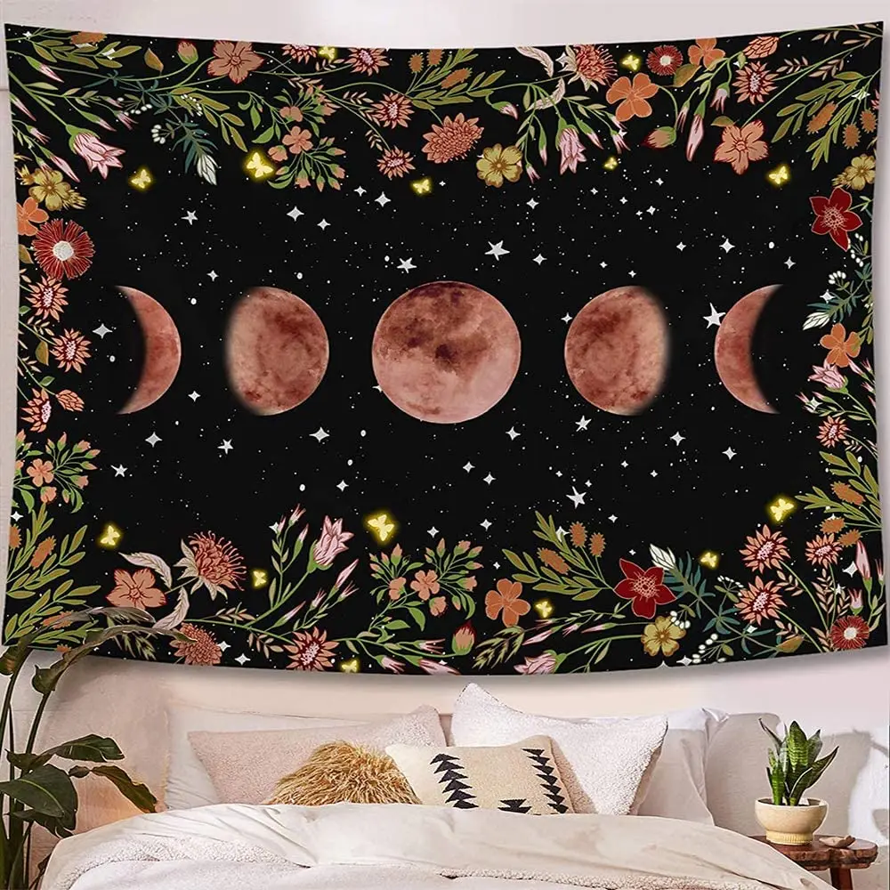 Vines And Flowers Black Background Wall Hanging For Girls Bedroom Living Room Decor Beautiful Moonlit Vinyl Photography Backdrop