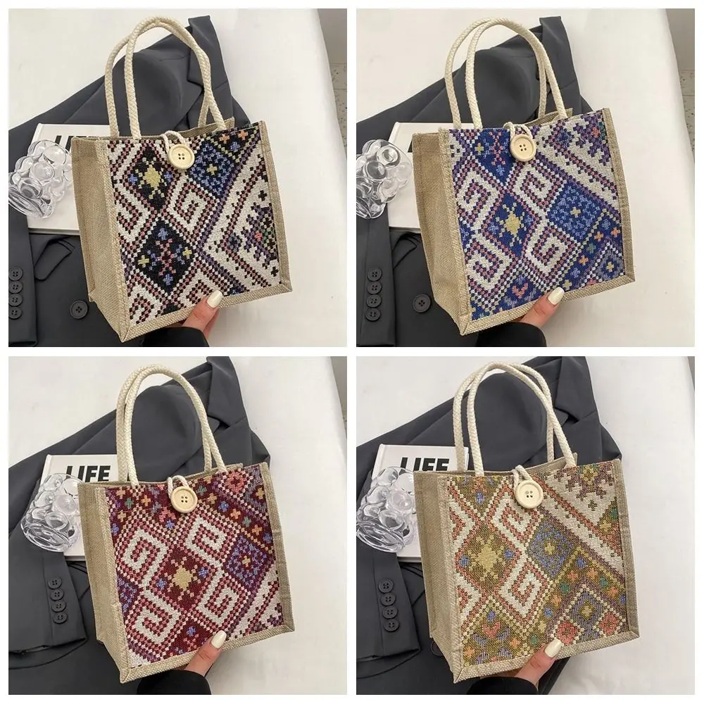 Embroidery Ethnic Style Canvas Bag Large Capacity Print Linen Handbag Mommy Bag Tote Bag Printing Cloth Lunch Bag Shopping