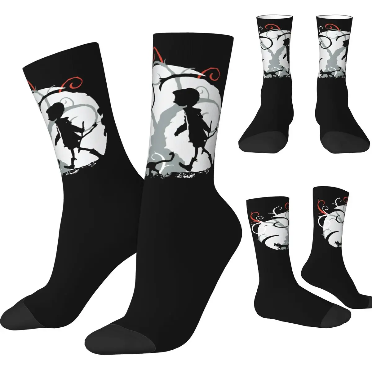 Calcetines de fútbol de dibujos animados de Halloween de Coralines retro Calcetines de poliéster para unisex